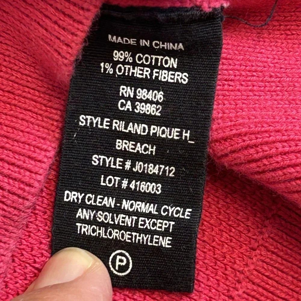 Theory Riland Pique Sweater Crewneck Raspberry Pink Red Men's Size‎ XL